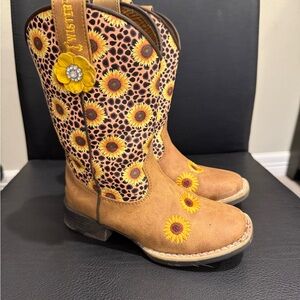 Twisted X Kids Boots with Sunflower Design - Brown and Yellow